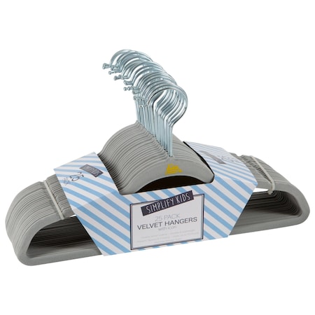 Simplify Kids Velvet Hangers in Light Grey, 25PK 3224-LGREY